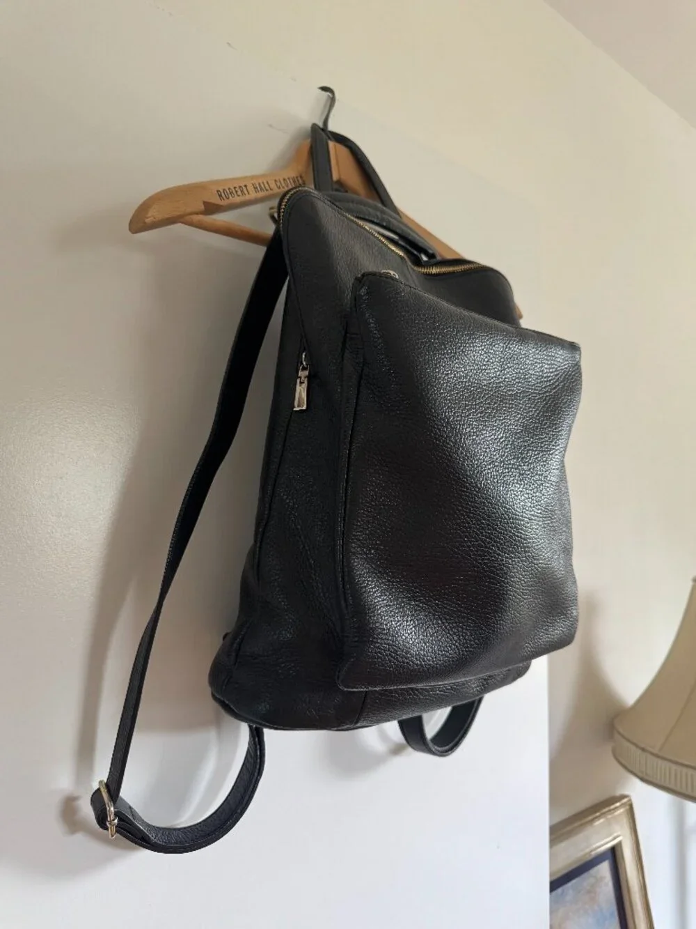 Black Genuine Italian Leather 2 in 1 Backpack & Shoulder Bag